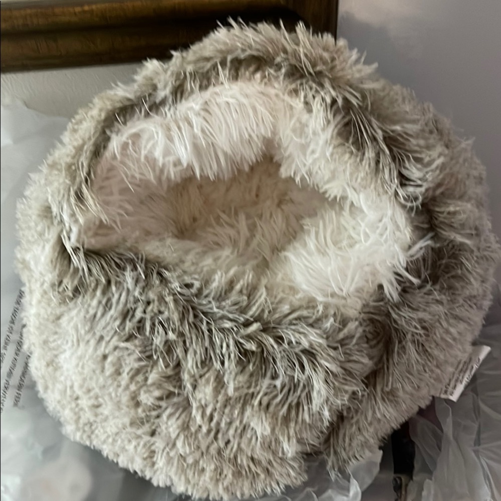 SHEIN Gray and Cream Fluffy Accent Pillow for Small Pets